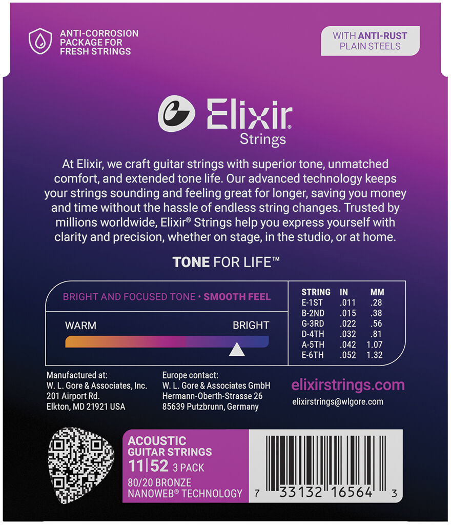 Elixir 80/20 Bronze Nanoweb 11-52 - 3 Pack