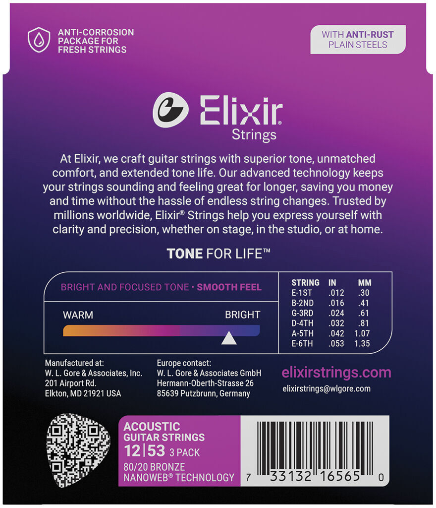 Elixir 80/20 Bronze Nanoweb 12-53 - 3 Pack
