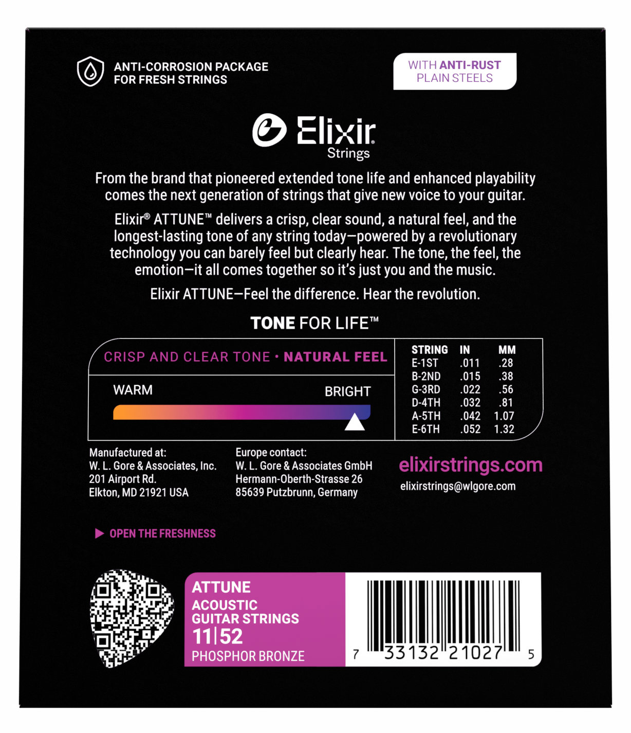 Elixir Attune Phosphor Bronze Custom Light 11-52