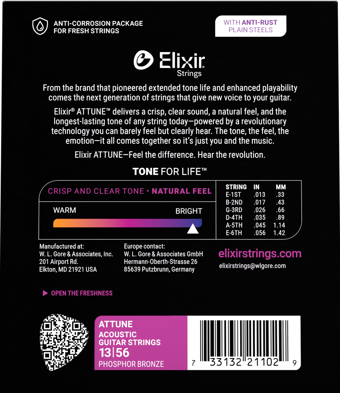 Elixir Attune Phosphor Bronze 21102 13-56