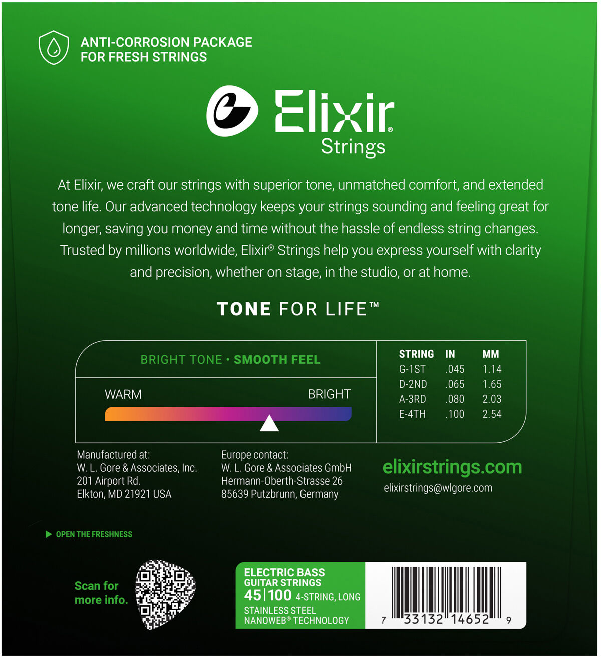 Elixir Bass Stainless Steel Nanoweb Light 45-100