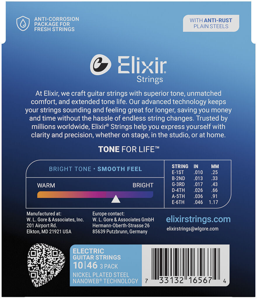 Elixir Nickel Plated Steel Nanoweb 10-46 - 3 Pack