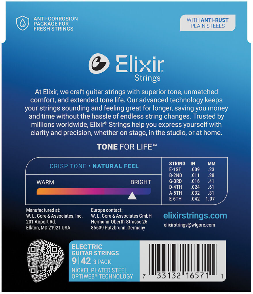 Elixir Nickel Plated Steel Optiweb 9-42 - 3 Pack