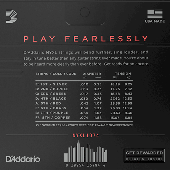 D'Addario NYXL 10-74 8 String Set