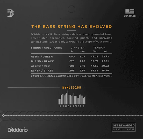 D'Addario NYXL NYXL50105 Long Scale 50-105