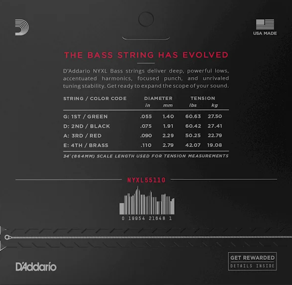 D'Addario NYXL NYXL55110 Long Scale 55-110