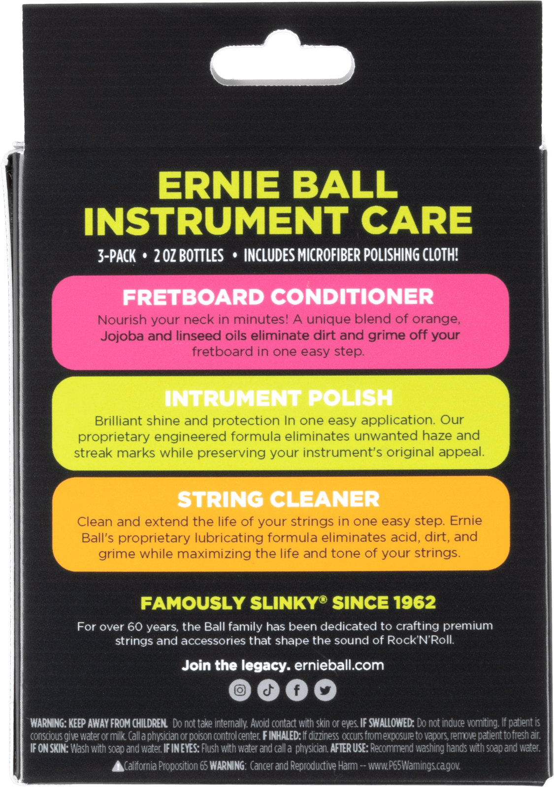 Ernie Ball Instrument Care 3-Pack with Microfiber Polish Cloth
