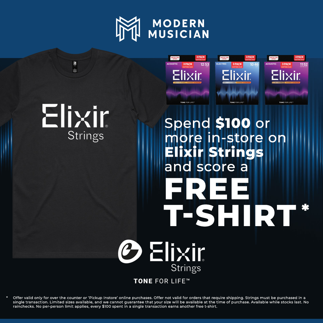 Spend $100 or more in-store on Elixir Strings and score a FREE T-SHIRT!