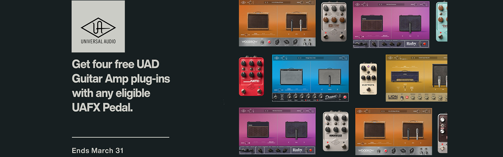 Get four free UAD Guitar Amp Plug-Ins with Any Eligible UAFX Pedal