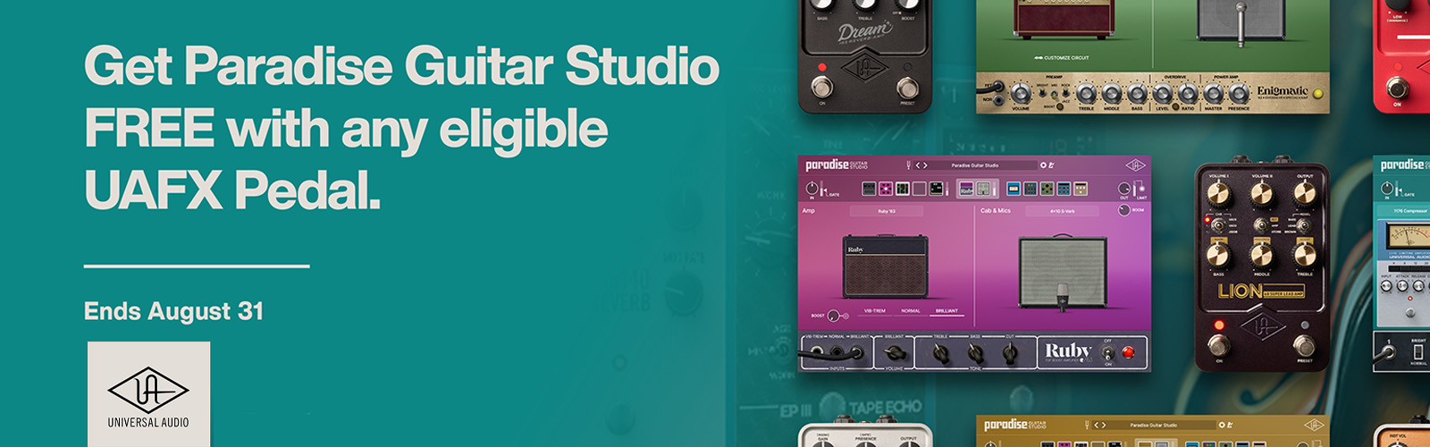 Get Paradise Guitar Studio FREE with any eligible UAFX Pedal