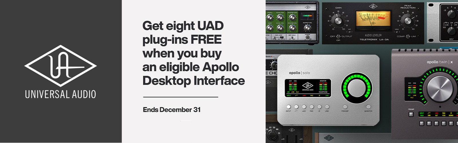 Universal Audio Apollo Solo HE & Twin X DUO USB HE Free Plugins Promo Q4 2025