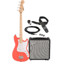 Squier Sonic Bronco Bass Tahitian Coral Bass Bundle