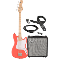 Squier Sonic Bronco Bass Tahitian Coral Bass Bundle