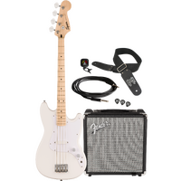 Squier Sonic Bronco Bass Arctic White Bass Bundle