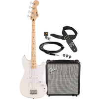 Squier Sonic Bronco Bass Arctic White Bass Bundle