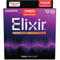 Elixir 80/20 Bronze Nanoweb 12-53 - 3 Pack