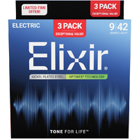 Elixir Nickel Plated Steel Optiweb 9-42 - 3 Pack