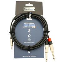 AmberTEC Y Cable 1.5m REAN 3.5mm TRS plug - 2 x 6.35mm TS plug