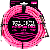 Ernie Ball Braided Instrument Cable Straight/Angle 10ft Neon Pink