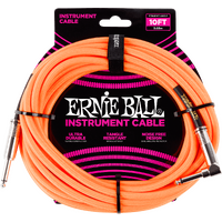 Ernie Ball Braided Instrument Cable Straight/Angle 10ft Neon Orange