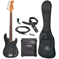 SX VEP62B Vintage PJ Style Bass Black Bundle