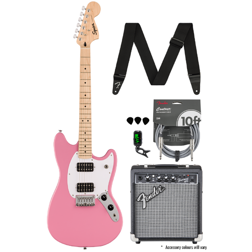 Squier Sonic Mustang HH Flash Pink Bundle