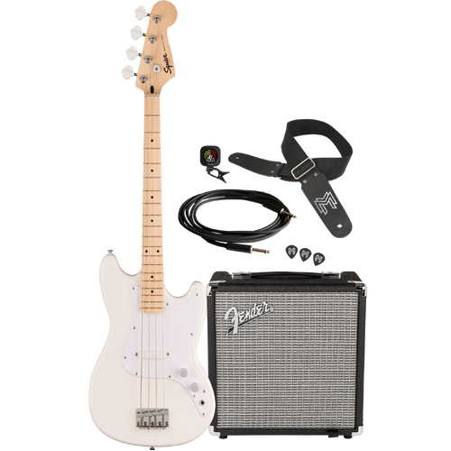 Squier Sonic Bronco Bass Arctic White Bass Bundle