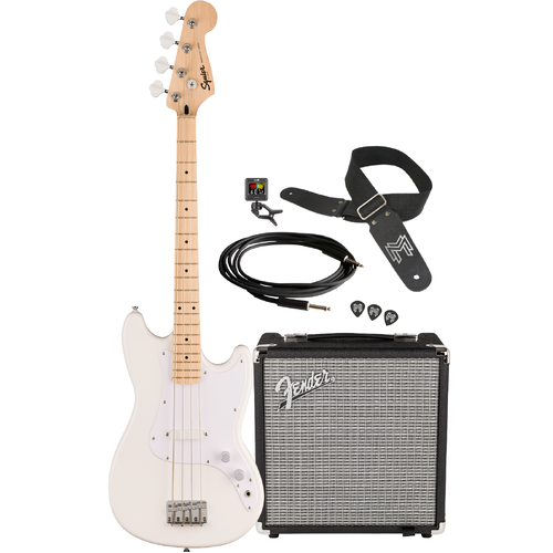 Squier Sonic Bronco Bass Arctic White Bass Bundle
