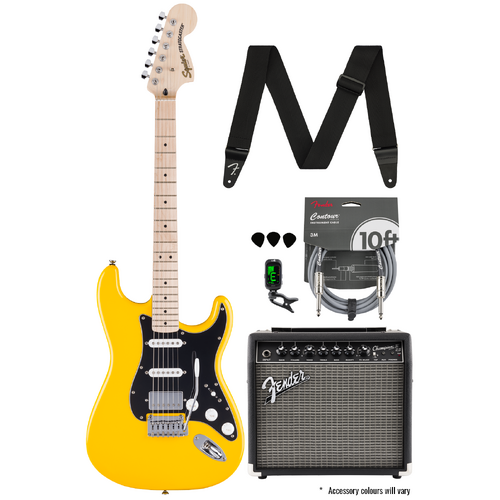 Squier FSR Affinity Stratocaster HSS Graffiti Yellow Bundle
