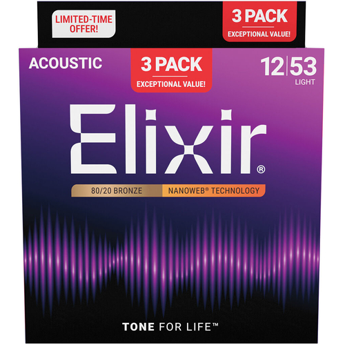 Elixir 80/20 Bronze Nanoweb 12-53 - 3 Pack