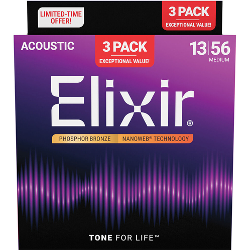 Elixir Phosphor Bronze Nanoweb 13-56 - 3 Pack