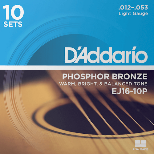 D'Addario EJ16 Phosphor Bronze .012 - .053 10 Pack