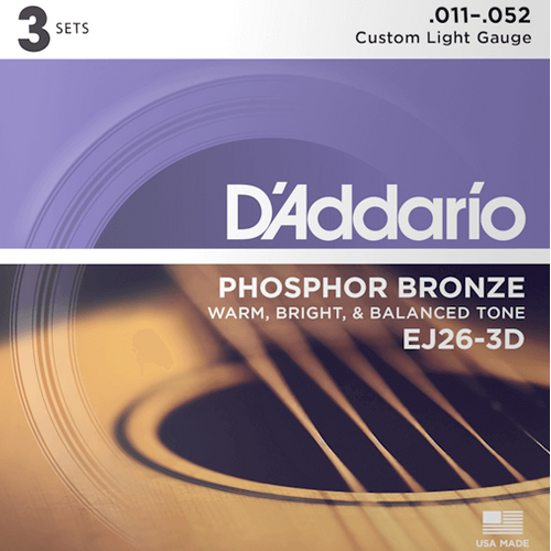 D'Addario EJ26 Phosphor Bronze .011 - .052 3 Pack