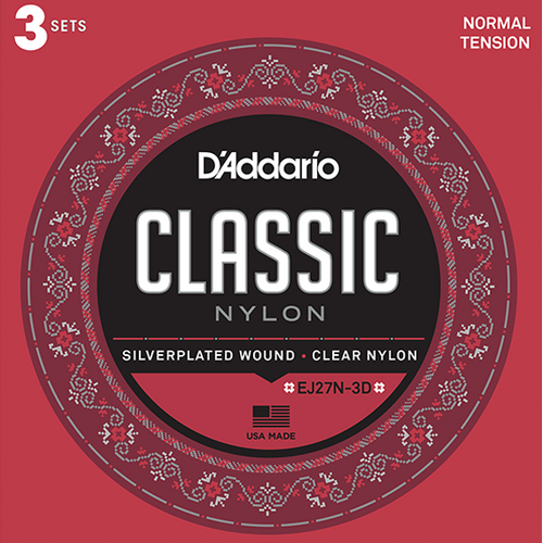 D'Addario EJ27N-3D Nylon Student Classical Strings 3-Pack