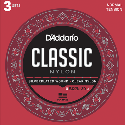 D'Addario EJ27N-3D Nylon Student Classical Strings 3-Pack