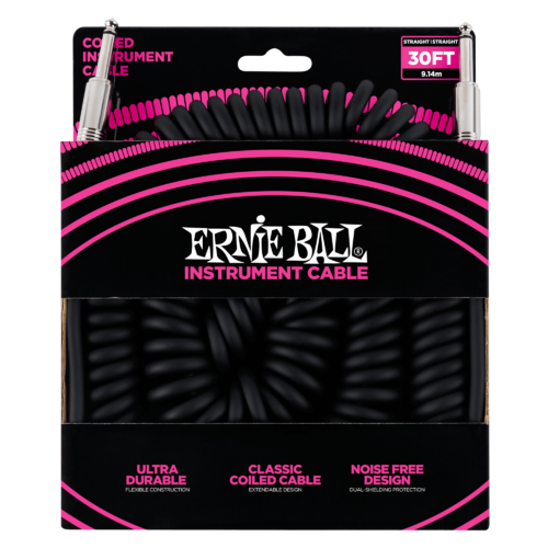 Ernie Ball Coiled Straight Instrument Cable 9m - Black
