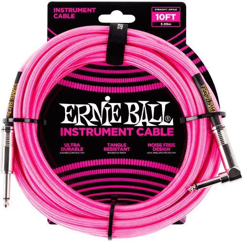 Ernie Ball Braided Instrument Cable Straight/Angle 10ft Neon Pink