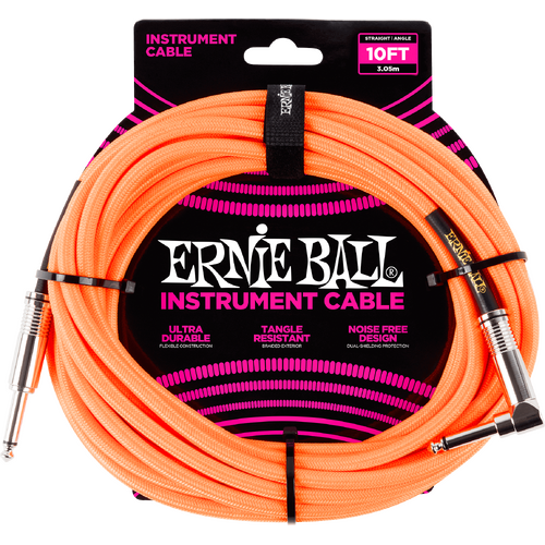 Ernie Ball Braided Instrument Cable Straight/Angle 10ft Neon Orange