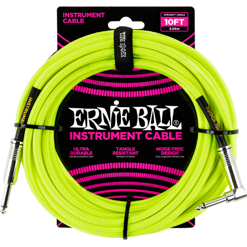 Ernie Ball Braided Instrument Cable Straight/Angle 10ft Neon Yellow