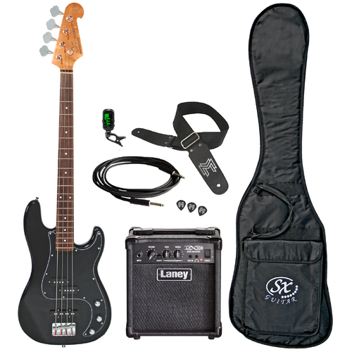 SX VEP62B Vintage PJ Style Bass Black Bundle
